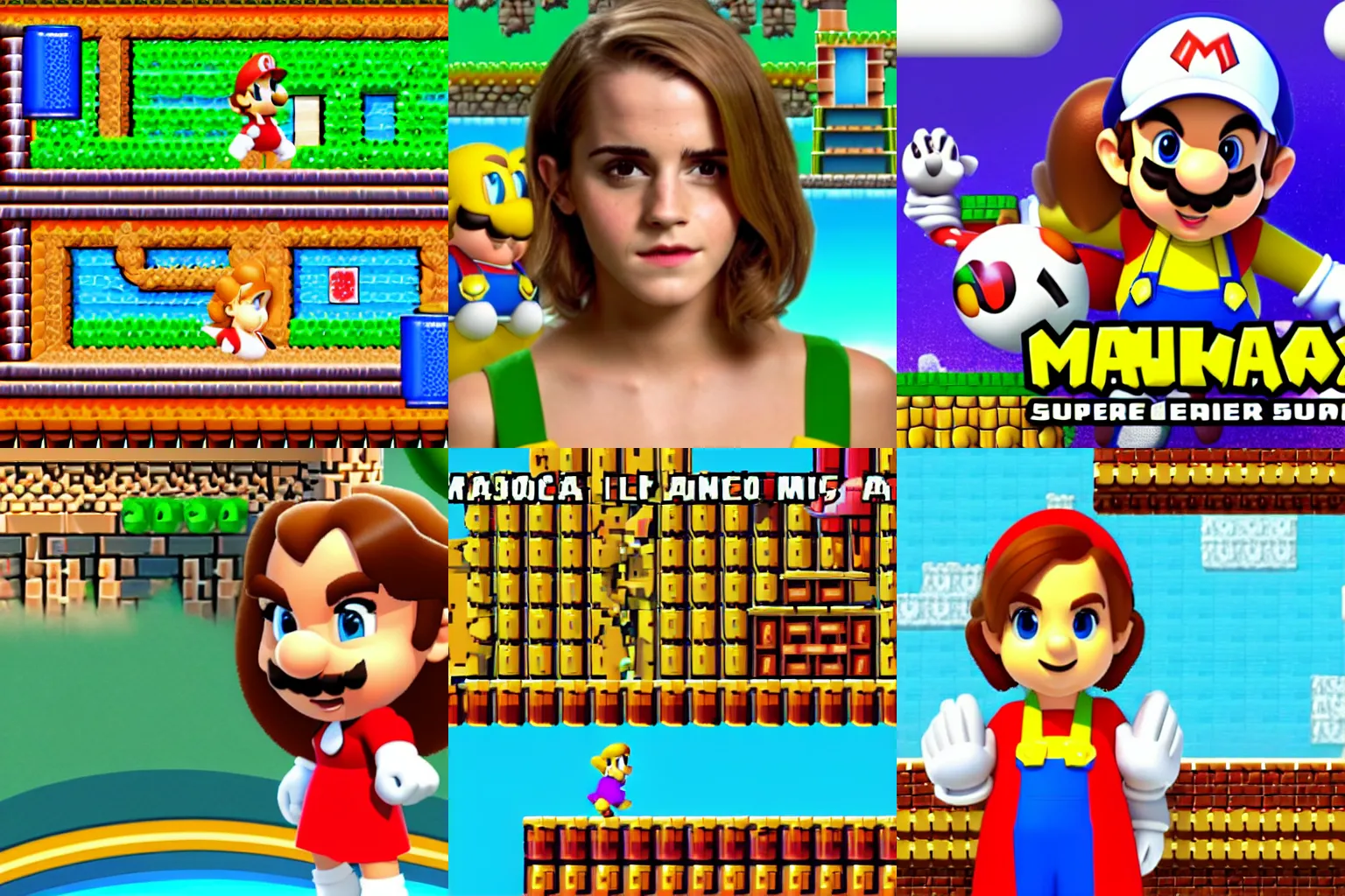 Prompt: Screenshot of Emma Watson in Super Mario Bros