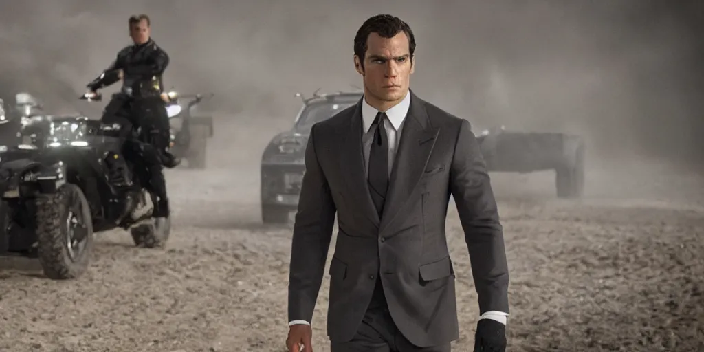 Image similar to still photo from henry cavill as james bond, red digital cinema 8 k