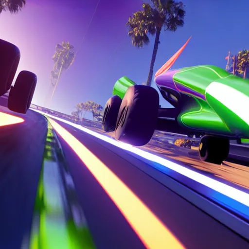 Image similar to new f - zero game 2 0 2 5, ps 5, rtx graphics, ultra reflections, unreal engine 5, f - zero rtx remaster, high - speed, blue tint, sci - fi flying racecars, artstation, photorealistic screenshot, bokeh, still, 5 0 mm, next - gen game