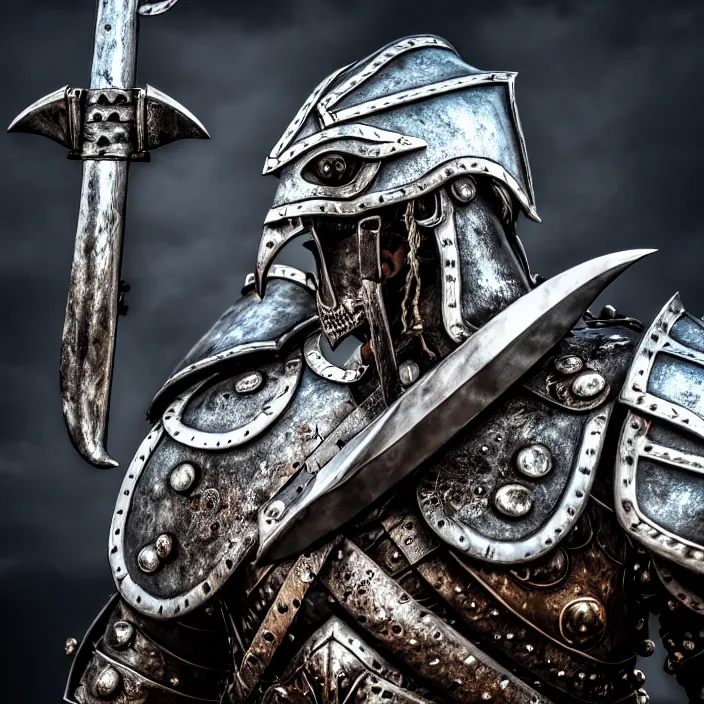 Prompt: photo of a warrior with metal whale themed armour, highly detailed, 4 k, hdr, smooth, sharp focus, high resolution, award - winning photo