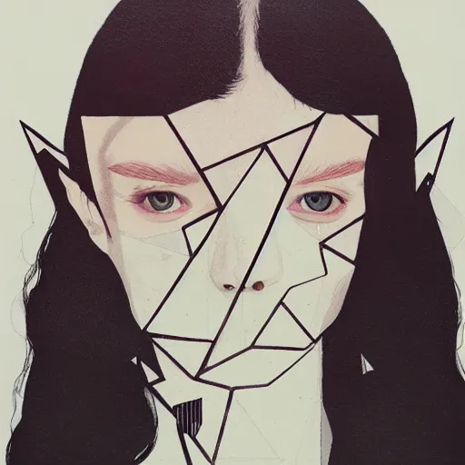 Prompt: Astrid Frisbey picture by Sachin Teng, asymmetrical, dark vibes, Realistic Painting , Organic painting, Matte Painting, geometric shapes, hard edges, graffiti, street art:2 by Sachin Teng:4