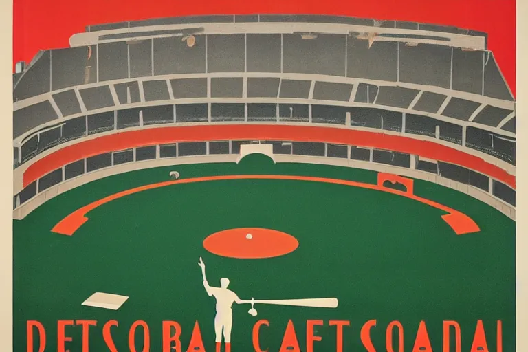 Image similar to art deco era poster for baseball in the Colosseum by Ed Ruscha.