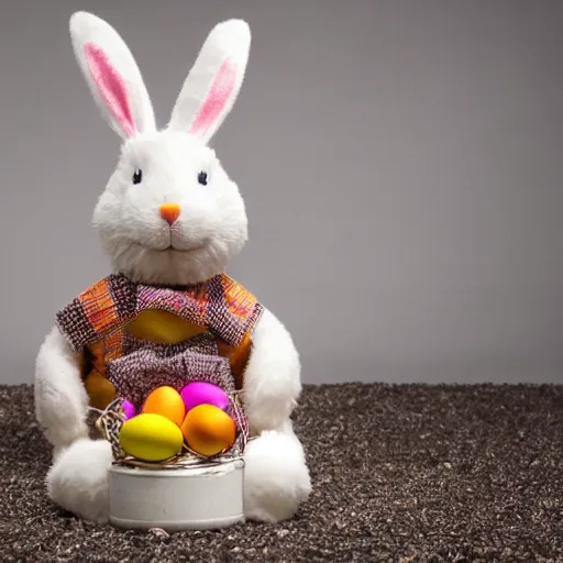 Image similar to easter bunny sitting on a tire, studio photo, high quality