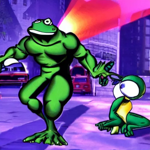 Image similar to a still of from the movie the sixth sense crossover with the game battletoads
