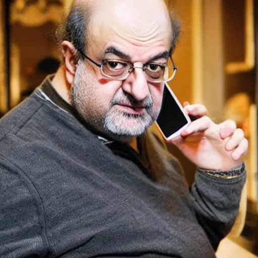 Image similar to selfie of salman rushdie with phone