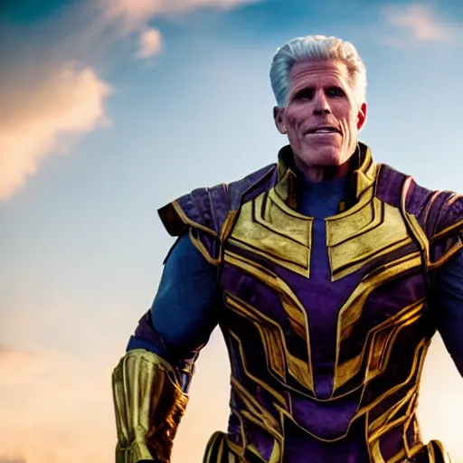 Prompt: ted danson, wearing thanos armour, hd 4k photo, cinematic lighting