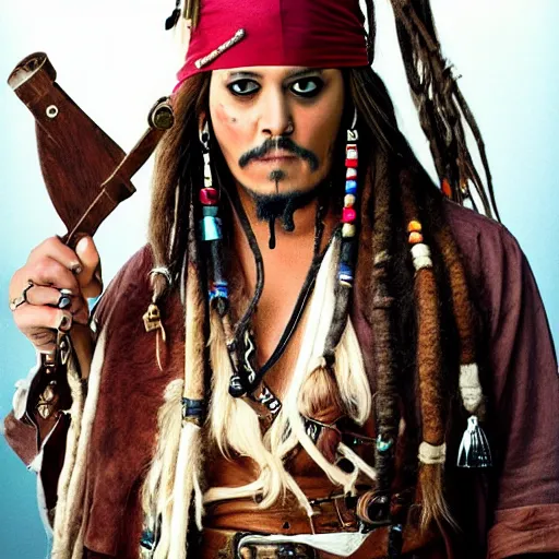 Prompt: jack sparrow dressed as an egirl