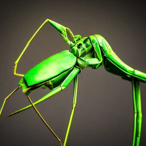 Prompt: a cyberpunk mantis, ultra realistic, studio shot, dramatic lighting, close up