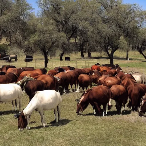 Prompt: herd of pistols at the gun ranch, grazing peacefully