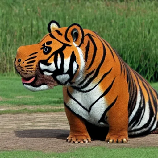 Prompt: a tiger hippo hybrid