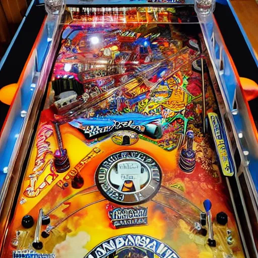 Prompt: photograph of a dmb themed pinball machine