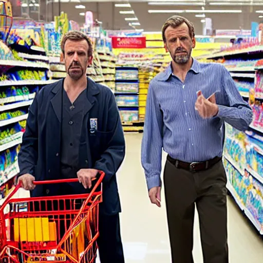 Prompt: Dr House and Wilson go too Walmart.