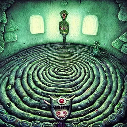 Prompt: a hyper realistic painting of an alien labyrinth, by alexander jansson, highly detailed, vivid color,