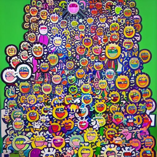 Image similar to things hidden inside my head by takashi murakami and keith haring, empty green canvas, superflat, pop culture, colorful, hyper detailed