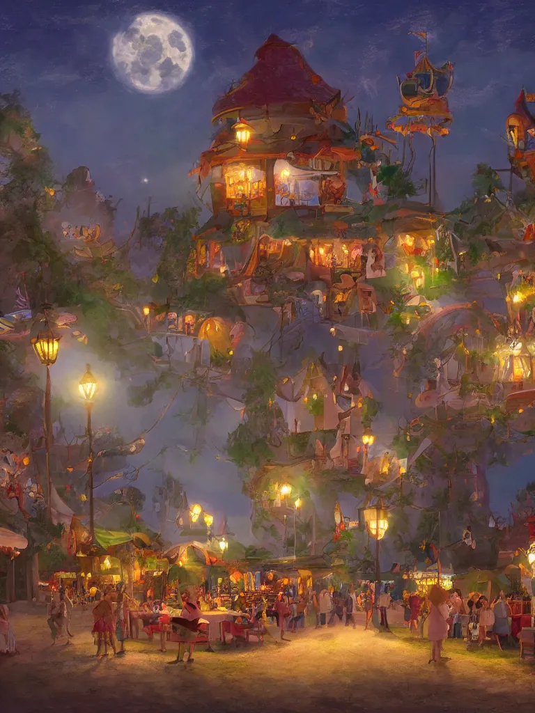 Prompt: summer fair under moonlight by disney concept artists, blunt borders, rule of thirds