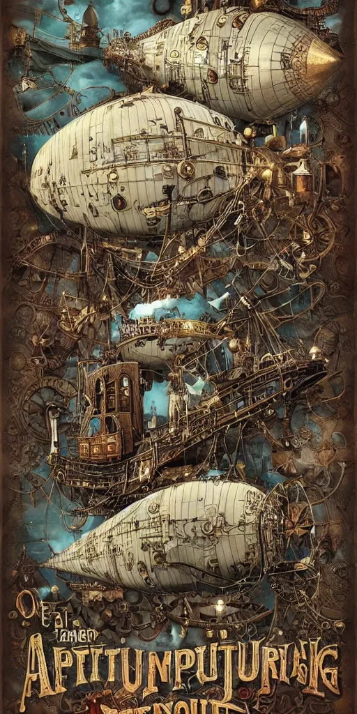 Image similar to a vintage steampunk living airship by alexander jansson and where's waldo