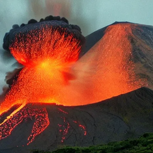 Image similar to photograph of a plane crashing into a Volcano