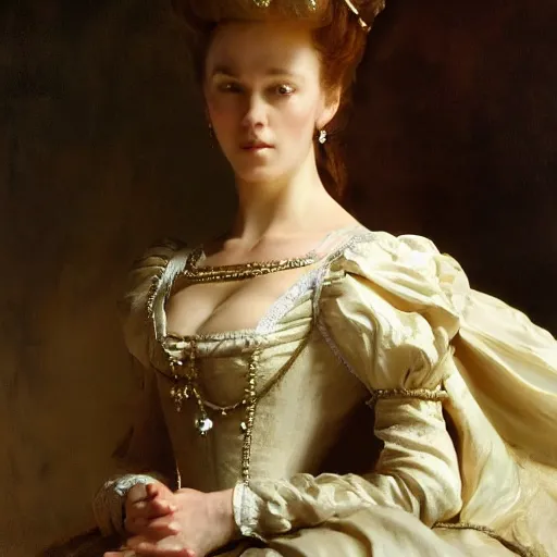 Prompt: 1 7 th century duchess, wow 4 k detail fantasy, cgsociety, matte painting, wow, realistic materials, photo realistic, postprocessing, 8 k hd detailed oil painting, by john singer sargent and craig mullins