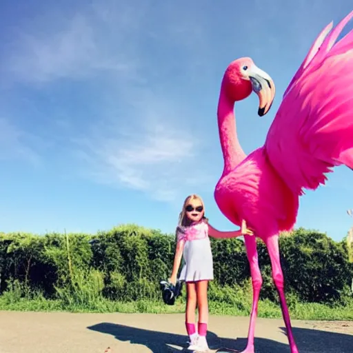 Image similar to photo of a giant flamingo next to a small human, with text that says “ worldest biggest flamingo ”