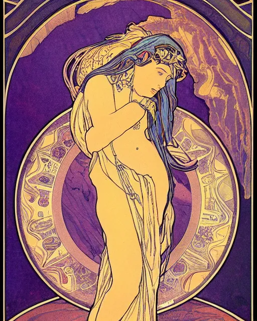 Image similar to goddess of pluto decorative poster by alfonse mucha, 8 k, detailed