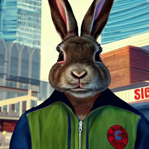 Prompt: a rabbit, gta 5 cover art