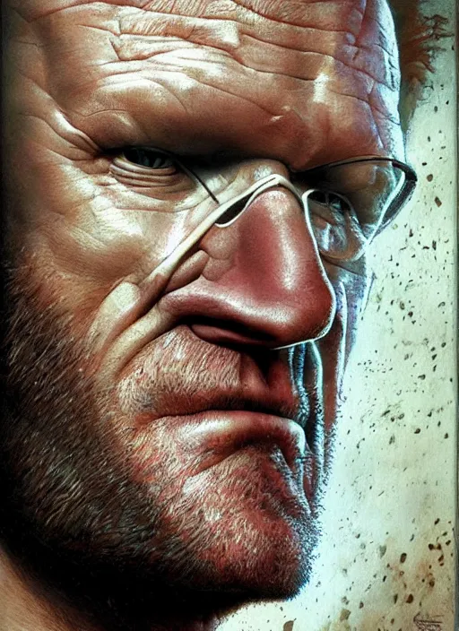 Image similar to portrait of michael rooker from slither ( 2 0 0 6 ), depth of field, soft focus, highly detailed, intricate, realistic, national geographic cover, soft glow, textured, artstation, concept art, sharp focus, illustration, art by artgerm and greg rutkowski and earl norem