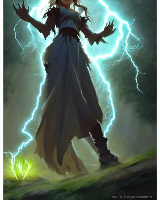 Image similar to greg manchess character concept art of a powerful druid summoning lightning, forest background | | anime anime anime, costume concept design, cute - fine - face, realistic shaded perfect face, fine details by stanley artgerm lau, wlop, rossdraws, james jean, andrei riabovitchev, and sakimichan, trending on artstation