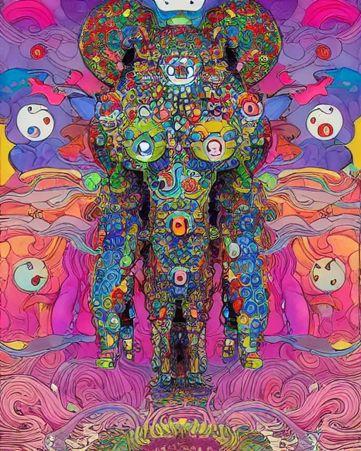 Prompt: bicameral humanoid mythical beast, fantastical, cute, and beautiful hybrid of different animals, a humorous psychedelic creature concept design by Moebius, Studio Ghibli, Toru Narita, in the style of Takashi Murakami, symmetrical, maximalist hyper detailed 4K