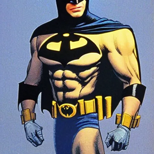 Image similar to young jeff goldblum as batman taking off mask, muscular, batman t shirt, film still, joe jusko, boris vallejo