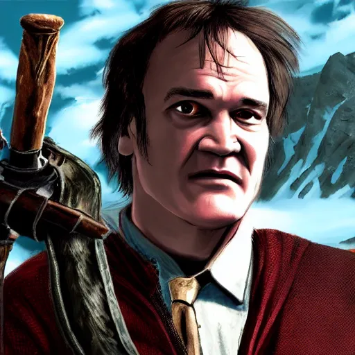 Image similar to quentin tarantino in the video game skyrim