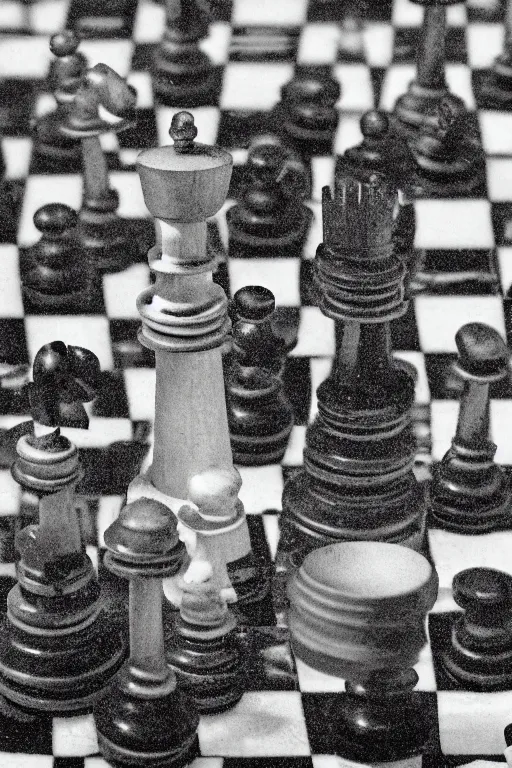 Image similar to a close-up portrait of Marcel Duchamp's industrial chess-piece-building machine in the style of Hito Steyerl and Shinya Tsukamoto and Irving Penn and Robert Frank, minimal contraption