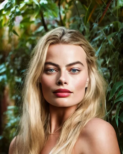 Image similar to Beautiful Head and shoulders portrait of confident flirty margot robbie with straight long blonde hair, wearing a camisole and standing in an urban alley Zoë Mozert , alberto Vargas, arney freytag, artstation, fashion photoshoot, posing in an urban jungle, fashion pose, octane, 4k