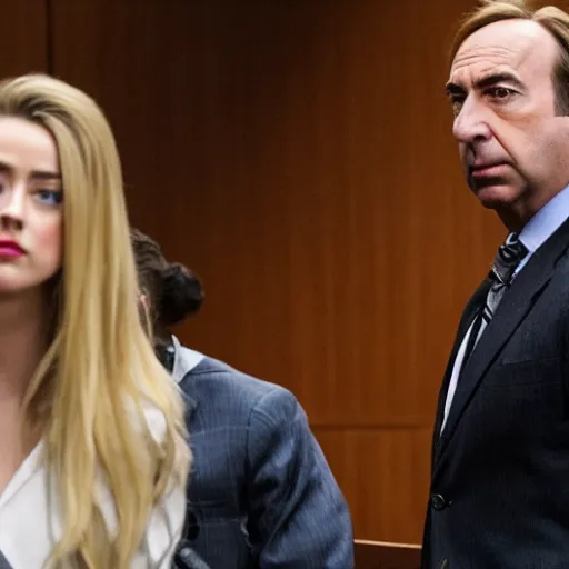 Image similar to Saul Goodman in a courtroom with Amber Heard