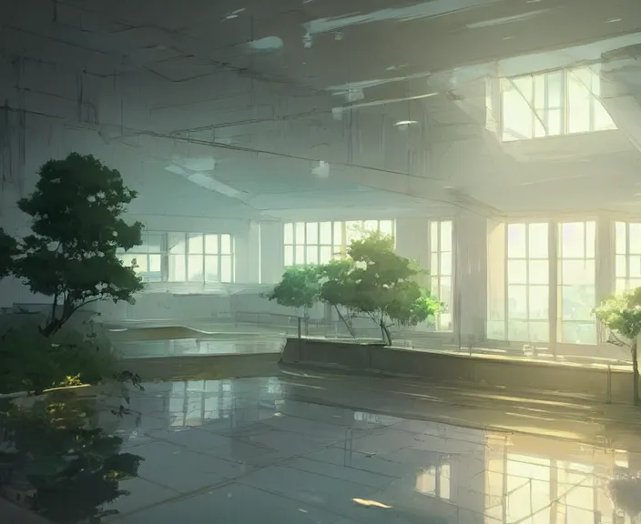 Prompt: a school building peaceful and serene incredible perspective, soft lighting, 4K, Your Name., Beautiful, ultra sharp detailed, Artstation, anime scenery concept art by Makoto Shinkai