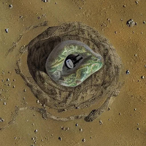 Prompt: ancient giant space station resembling a snake's nest