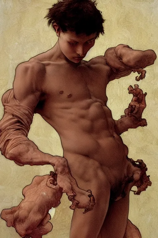 Image similar to Michelangelo\'s David, highly detailed, digital painting, artstation, concept art, smooth, sharp focus, illustration, ArtStation, art by artgerm and greg rutkowski and alphonse mucha and J. C. Leyendecker and Edmund Blair Leighton and Katsuhiro Otomo and Geof Darrow and Phil hale and Ashley wood and Ilya repin and Charlie Bowater