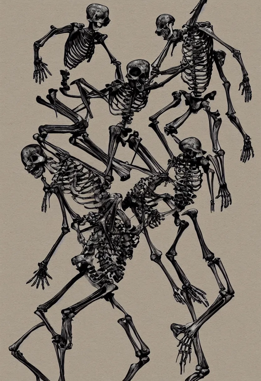 Image similar to human skeleton fighting a kangaroo skeleton, t-shirt design