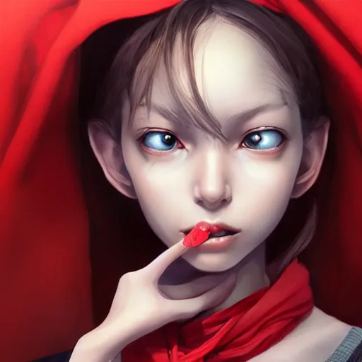 Image similar to Goblin Female portrait, Red Scarf, hatched ear, golden earring, Earnest, diminutive by Horace Hsu, Tony Sart, Range Murata, highly detailed, digital illustration, concept art