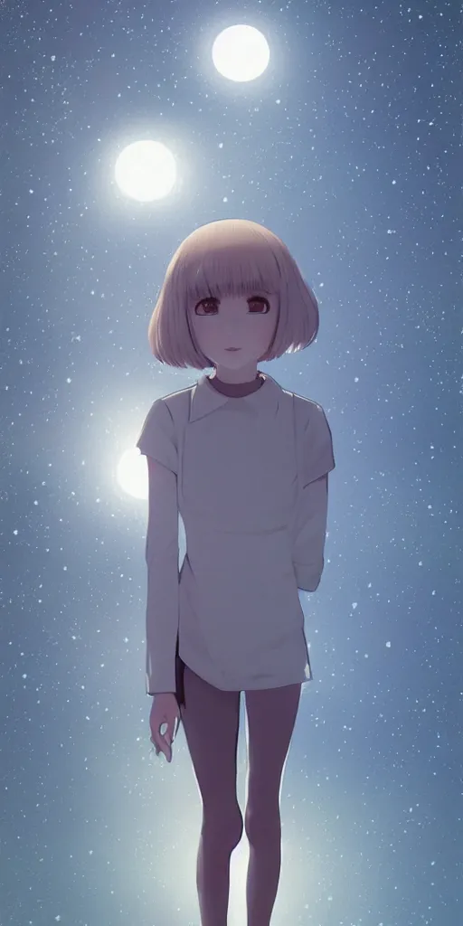 Prompt: ilya kuvshinov illustration of a white bioremediation architecute in the desert filled with stars at night, hazy and misty, magical feeling, uhd, high detail, by ilya kuvshinov