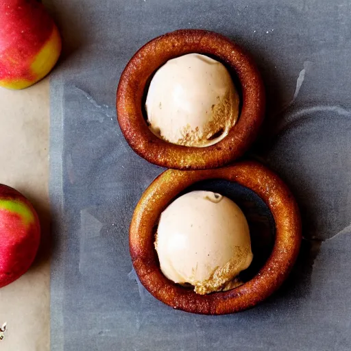 Prompt: baked apple rings with cinnamon and ice-cream, Michelin star, award winning