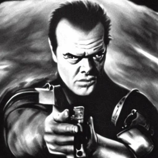 Prompt: Jack Nicholson as epic Terminator, killing people