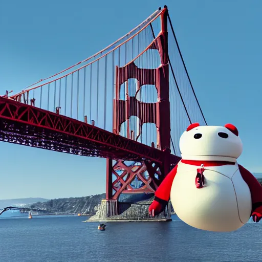 Image similar to “ Baymax in front of the Golden Gate Bridge, portrait, 4K image”