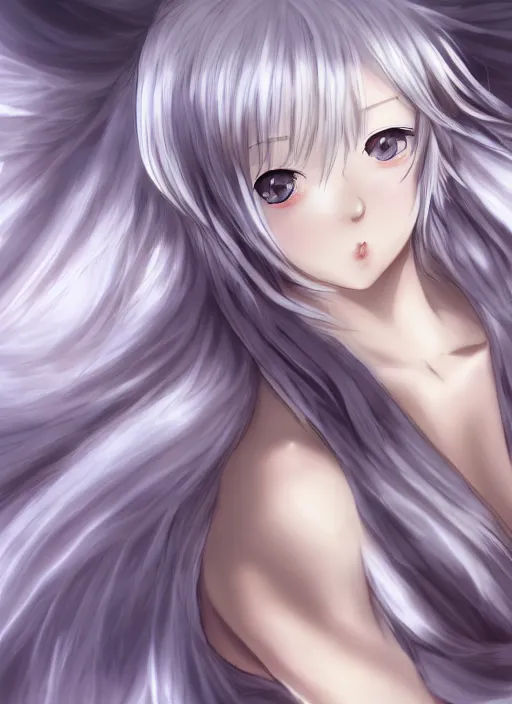 Image similar to thin young anime girl with silver hair, pale and wan!, wearing robes, anime manga goddess, flowing hair, pale skin, young cute face, covered!!, clothed!, 4 k resolution, aesthetic!,