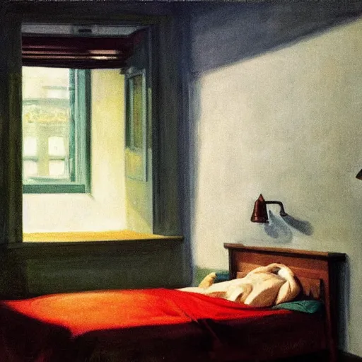 Prompt: I HAVE LOW HP AND I AM OUT OF MANA. HELP. I NEED MP POTIONS AND HP POTIONS. I NEED A CLERIC. I HAVE LOW HEALTH. I CANNOT CAST SPELLS. PLEASE. by edward hopper