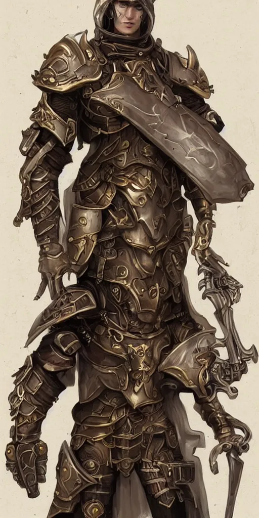 Prompt: character art, concept art, armor, paladin. Steampunk. High detail.