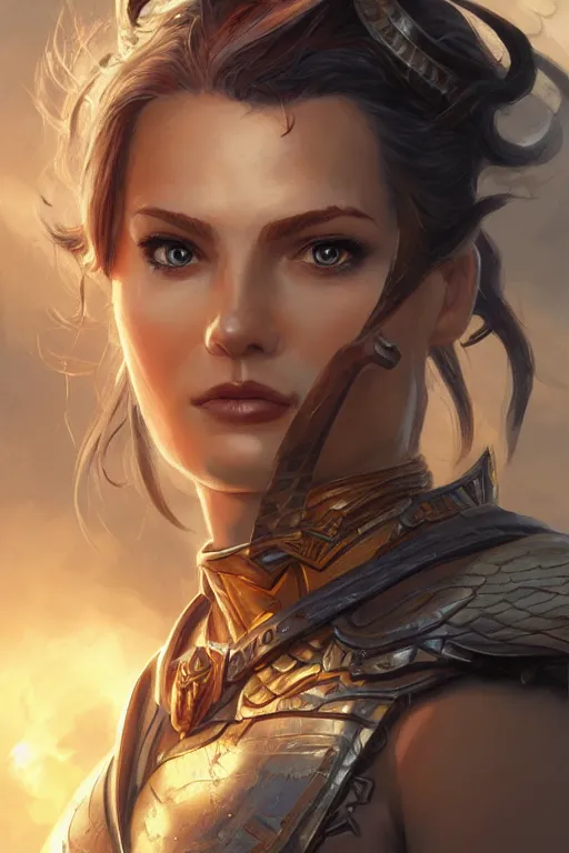 Image similar to amazon valkyrie athena, d & d, fantasy, portrait, highly detailed, headshot, digital painting, trending on artstation, concept art, sharp focus, illustration, art by artgerm and greg rutkowski and magali villeneuve