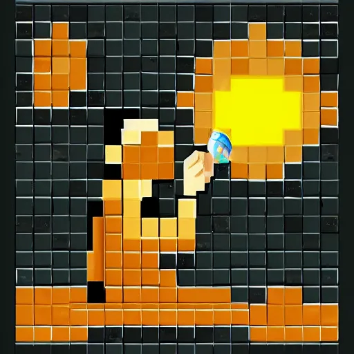 Prompt: pixelart, 2 d pixel illustration, new pixel art trending on artstation, an astronaut drinking a bottle of vodka on the surface of venus while staring at the sun