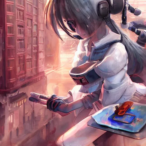 Prompt: dynamic composition, motion, ultra-detailed, incredibly detailed, a lot of details, amazing fine details and brush strokes, colorful and grayish palette, smooth, HD semirealistic anime CG concept art digital painting, watercolor oil painting of Clean and detailed post-cyberpunk sci-fi close-up schoolgirl in asian city in style of cytus and deemo, blue flame, relaxing, calm and mysterious vibes,, by a Chinese artist at ArtStation, by Huang Guangjian, Fenghua Zhong, Ruan Jia, Xin Jin and Wei Chang. Realistic artwork of a Chinese videogame, gradients, gentle an harmonic grayish colors. set in half-life 2, Matrix, GITS, Blade Runner, Neotokyo Source, Syndicate(2012), dynamic composition, beautiful with eerie vibes, very inspirational, very stylish, with gradients, surrealistic, dystopia, postapocalyptic vibes, depth of field, mist, rich cinematic atmosphere, perfect digital art, mystical journey in strange world