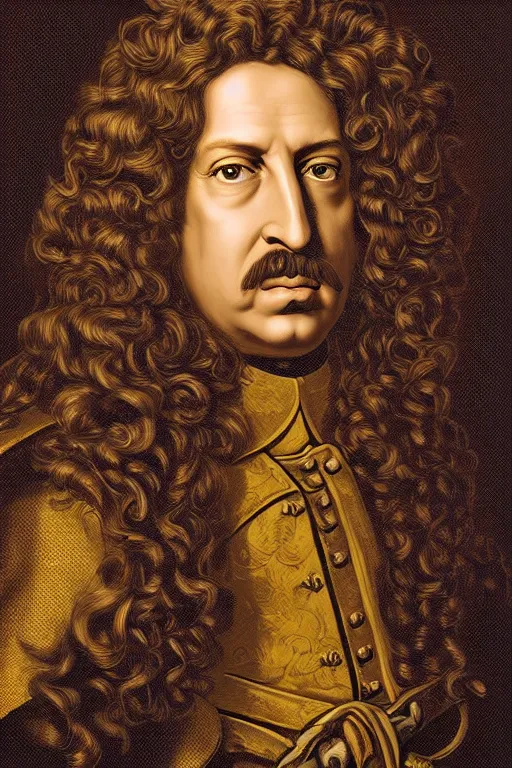 Image similar to Dan Mumford style portrait of ((Louis xiv)) in the style of Rob Lefield and Dan Mumford Dan Mumford , Greg rutkowski, trending on artstation, digital art, surrealism, macro, vaporwave