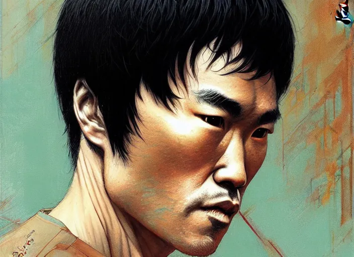 Prompt: portrait of an old bruce lee - art, by wlop, james jean, victo ngai! muted colors, very detailed, art fantasy by craig mullins, thomas kinkade cfg _ scale 8